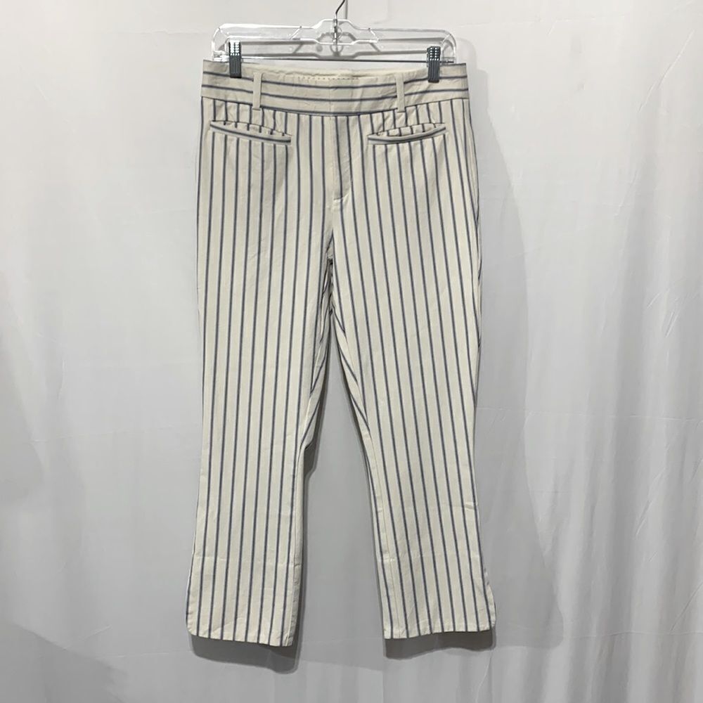 ANTHROPOLOGIE The Essential Slim curved side slit at hemline striped women’s 4